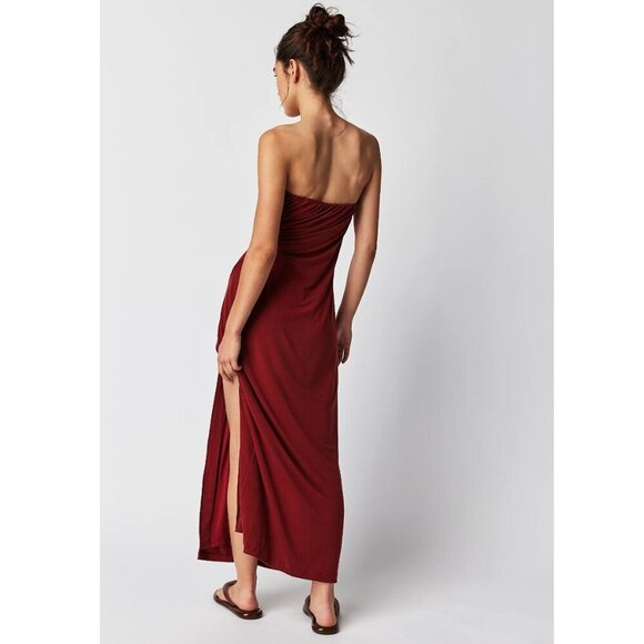 NWT Free People | Hayley Strapless Midi Dress In Russet Acorn - Picture 2 of 10